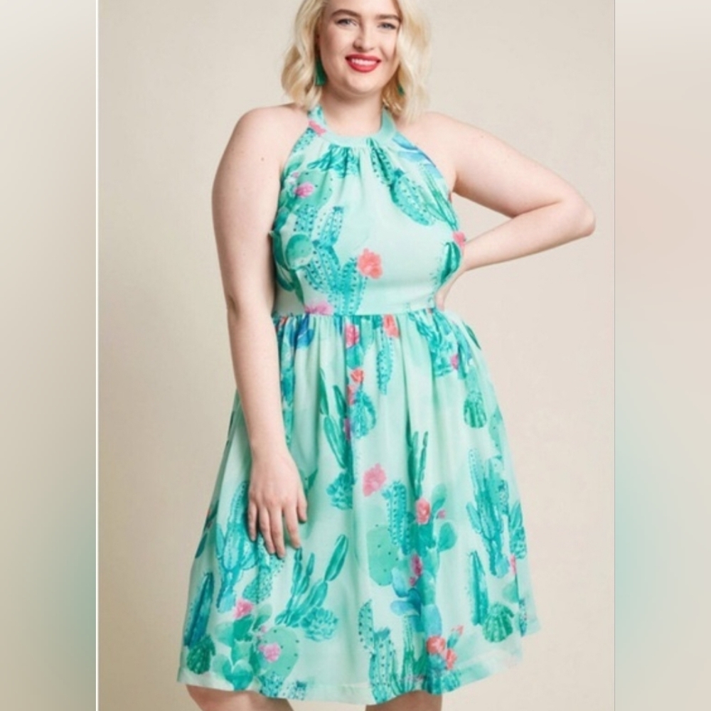 Modcloth Cactus Print Halter Dress
